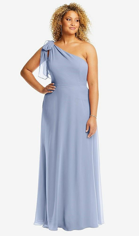 draped one-shoulder maxi dress with scarf bow