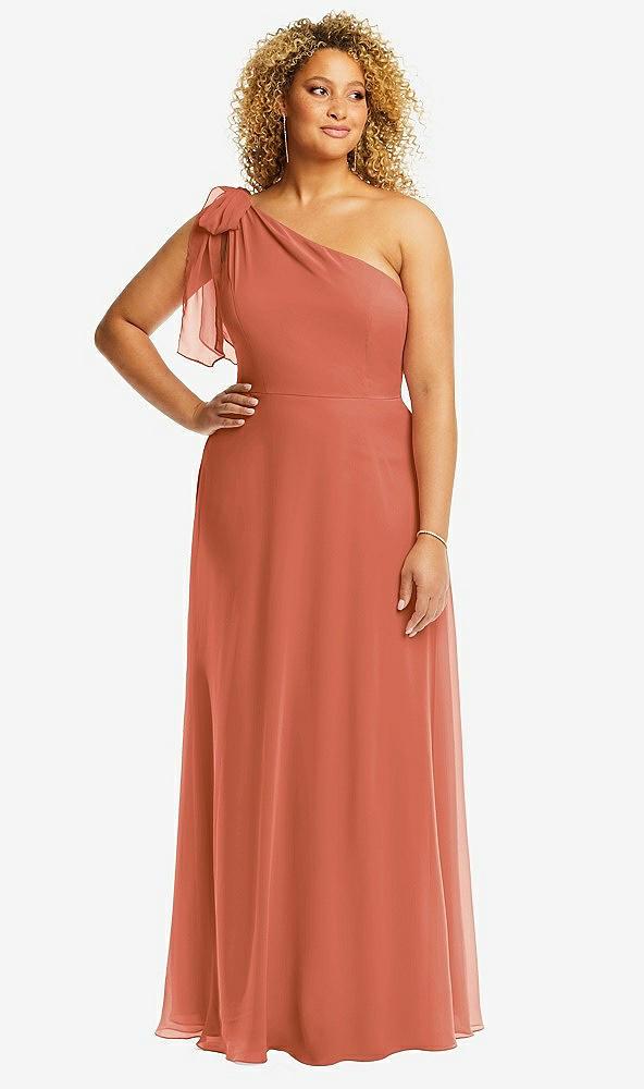 draped one-shoulder maxi dress with scarf bow
