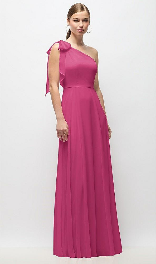 draped one-shoulder maxi dress with scarf bow