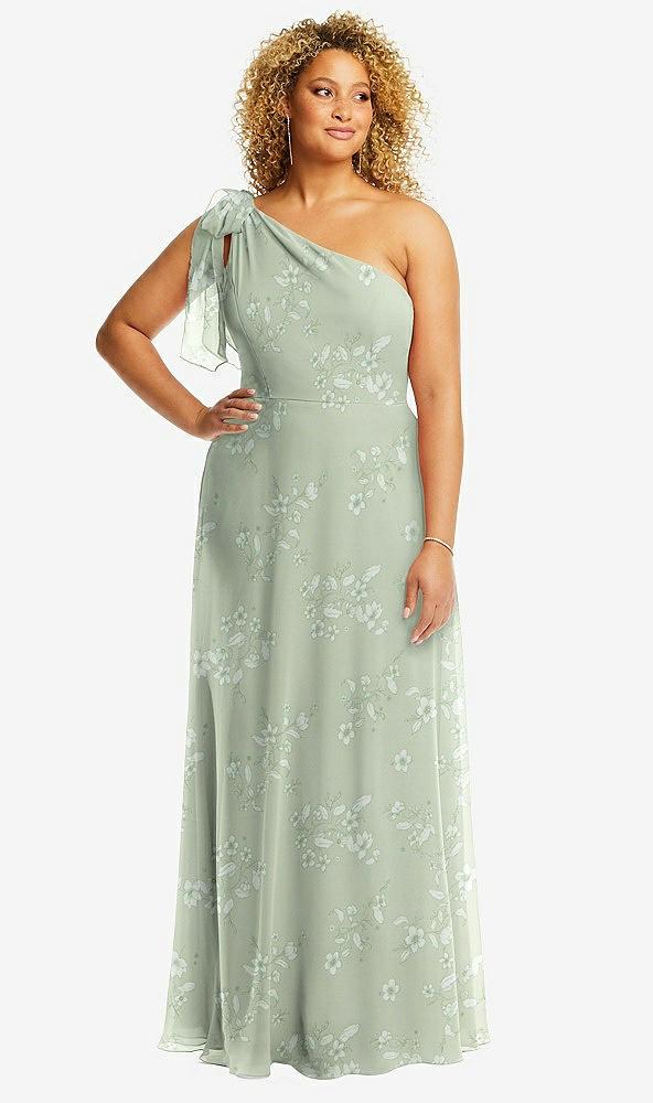 draped one-shoulder maxi dress with scarf bow