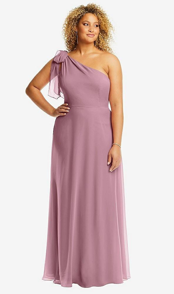 draped one-shoulder maxi dress with scarf bow