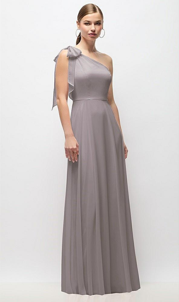 draped one-shoulder maxi dress with scarf bow