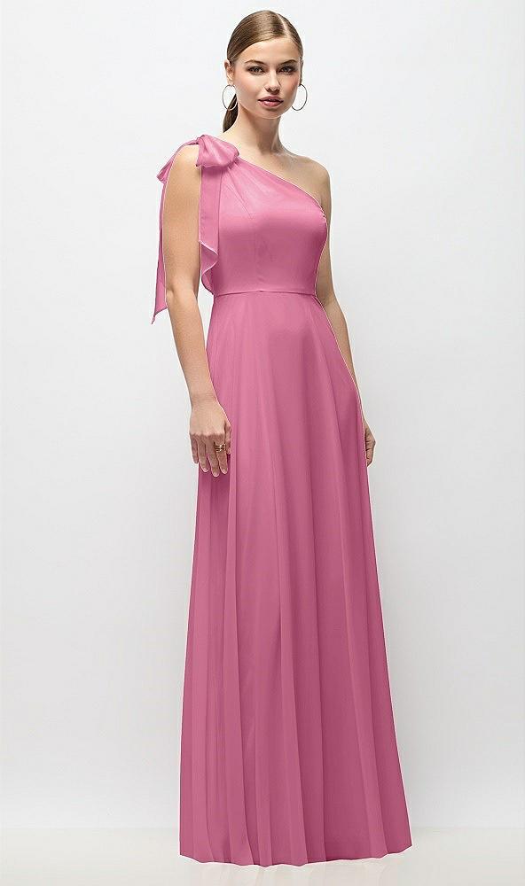 draped one-shoulder maxi dress with scarf bow