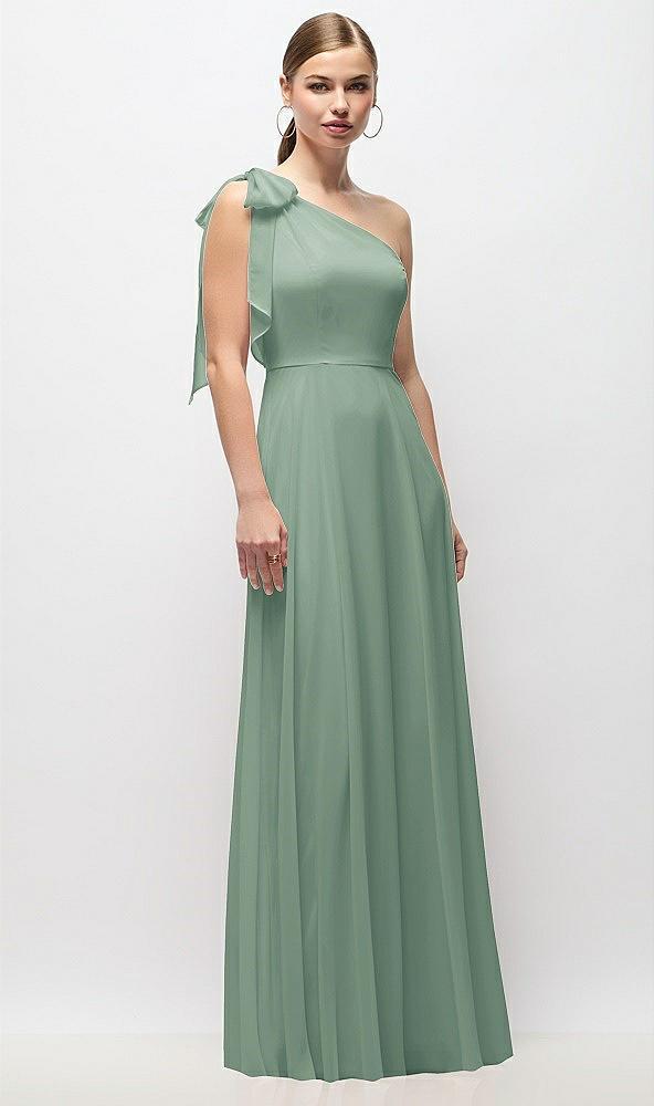 draped one-shoulder maxi dress with scarf bow