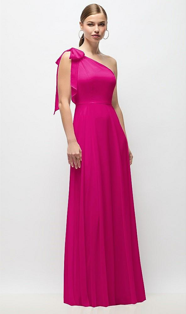 draped one-shoulder maxi dress with scarf bow