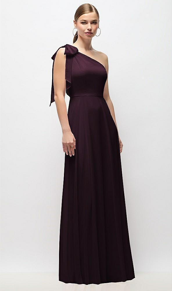 draped one-shoulder maxi dress with scarf bow