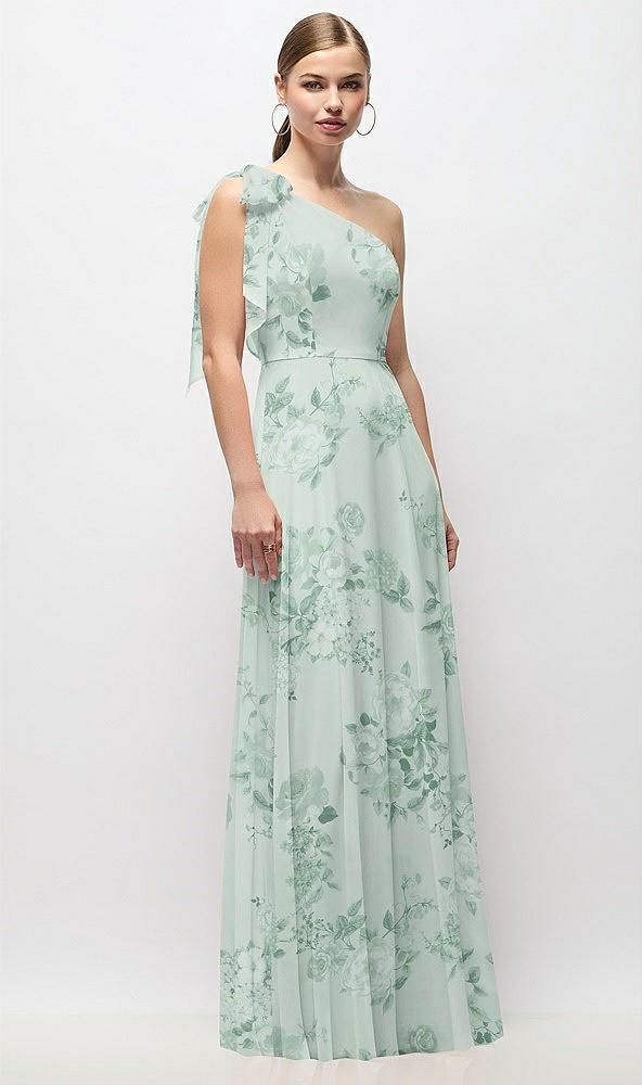 draped one-shoulder maxi dress with scarf bow