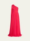 draped one-shoulder pleated chiffon gown
