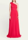 draped one-shoulder pleated chiffon gown