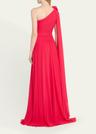 draped one-shoulder pleated chiffon gown