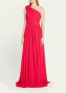 draped one-shoulder pleated chiffon gown