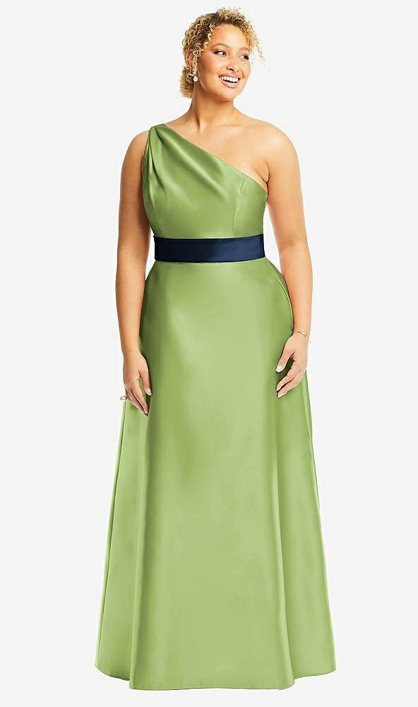 draped one-shoulder satin maxi dress with pockets