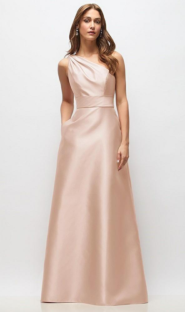 draped one-shoulder satin maxi dress with pockets