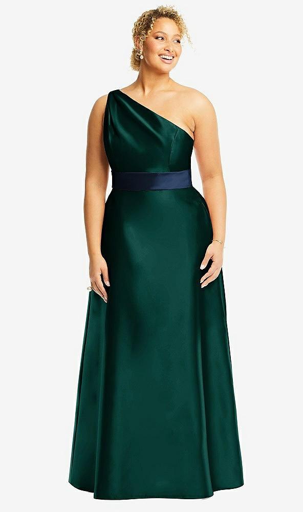 draped one-shoulder satin maxi dress with pockets