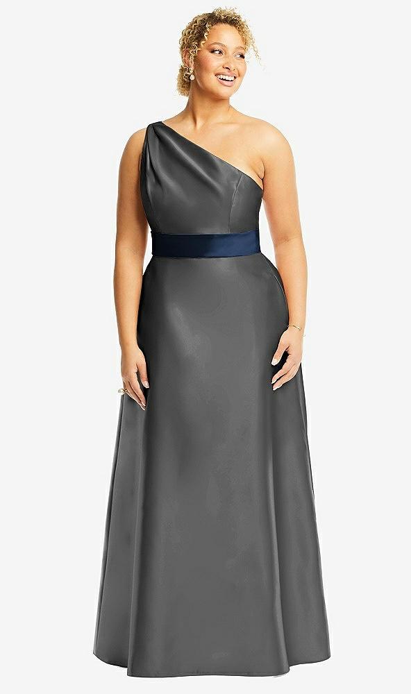 draped one-shoulder satin maxi dress with pockets