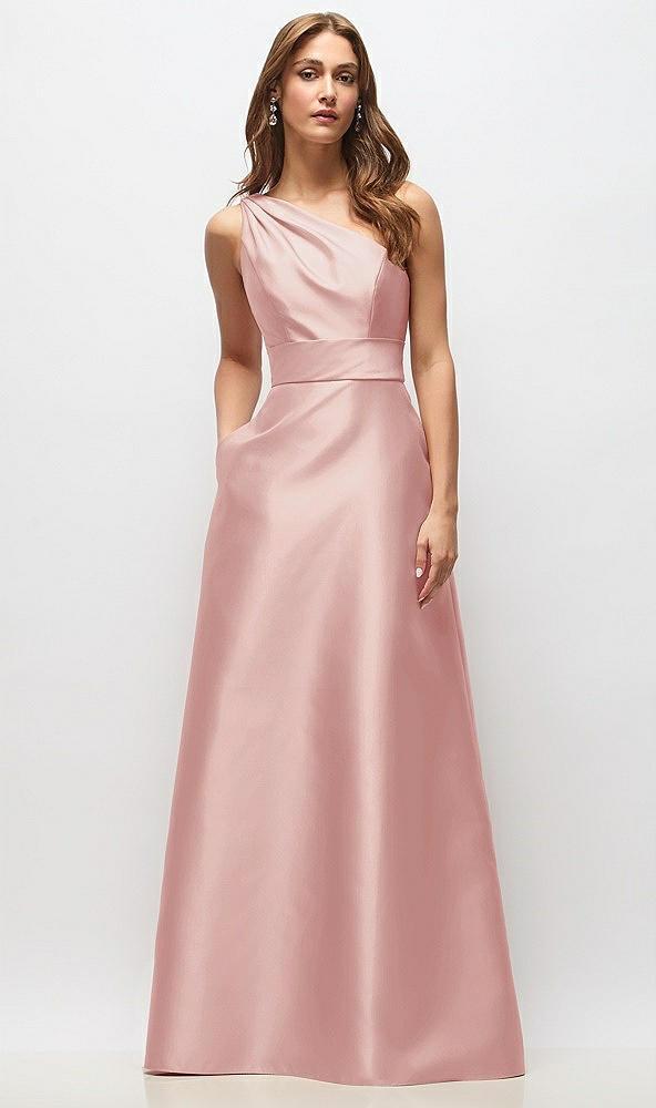 draped one-shoulder satin maxi dress with pockets