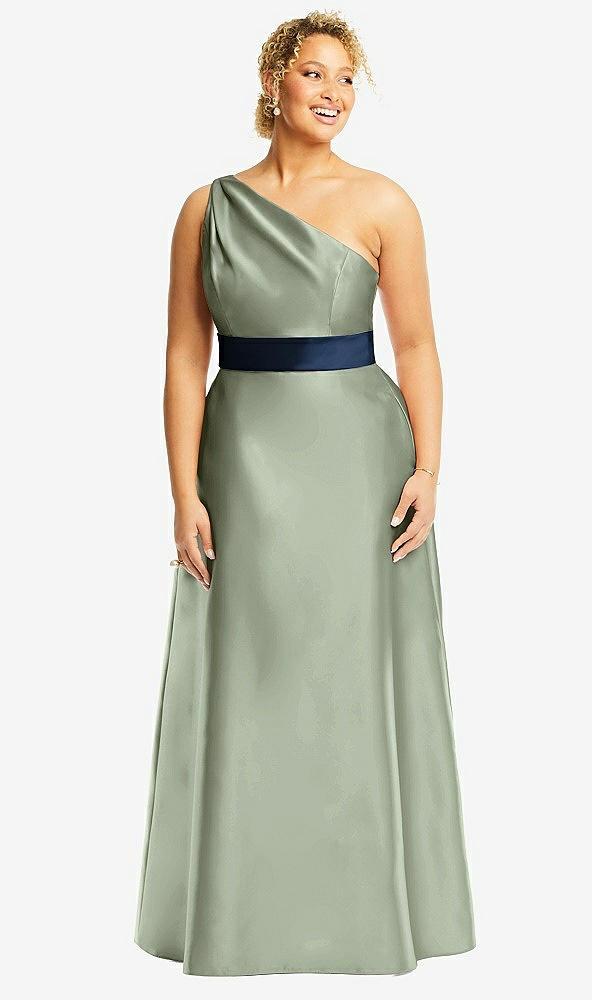 draped one-shoulder satin maxi dress with pockets