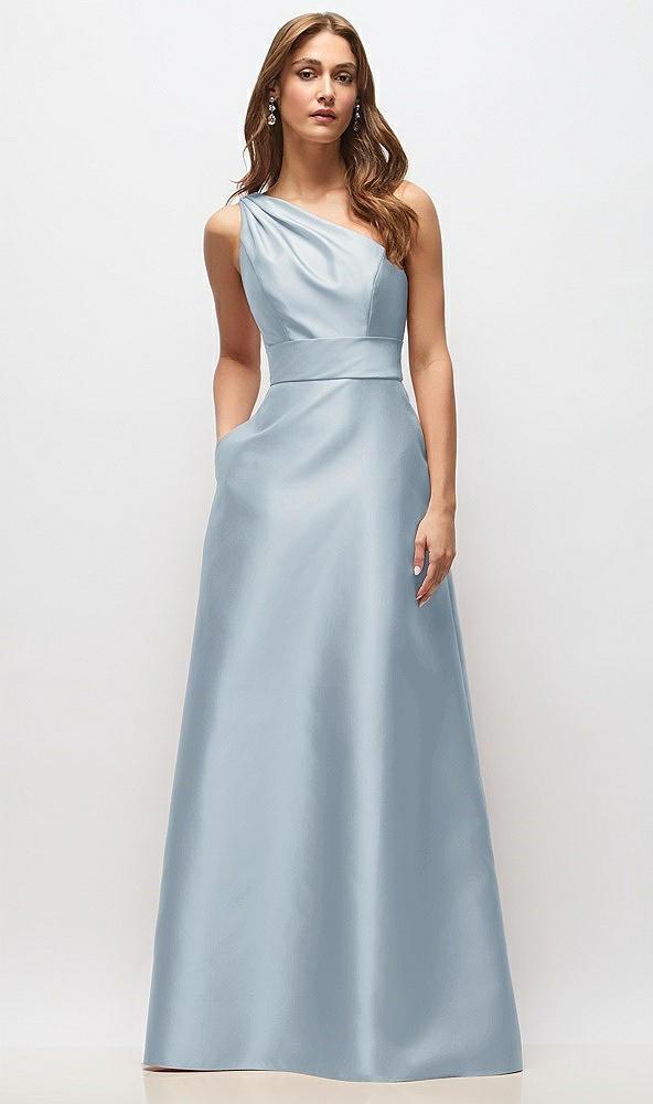 draped one-shoulder satin maxi dress with pockets