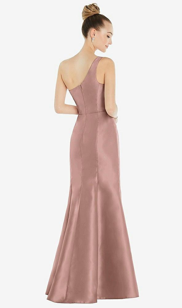 draped one-shoulder satin trumpet gown with front slit