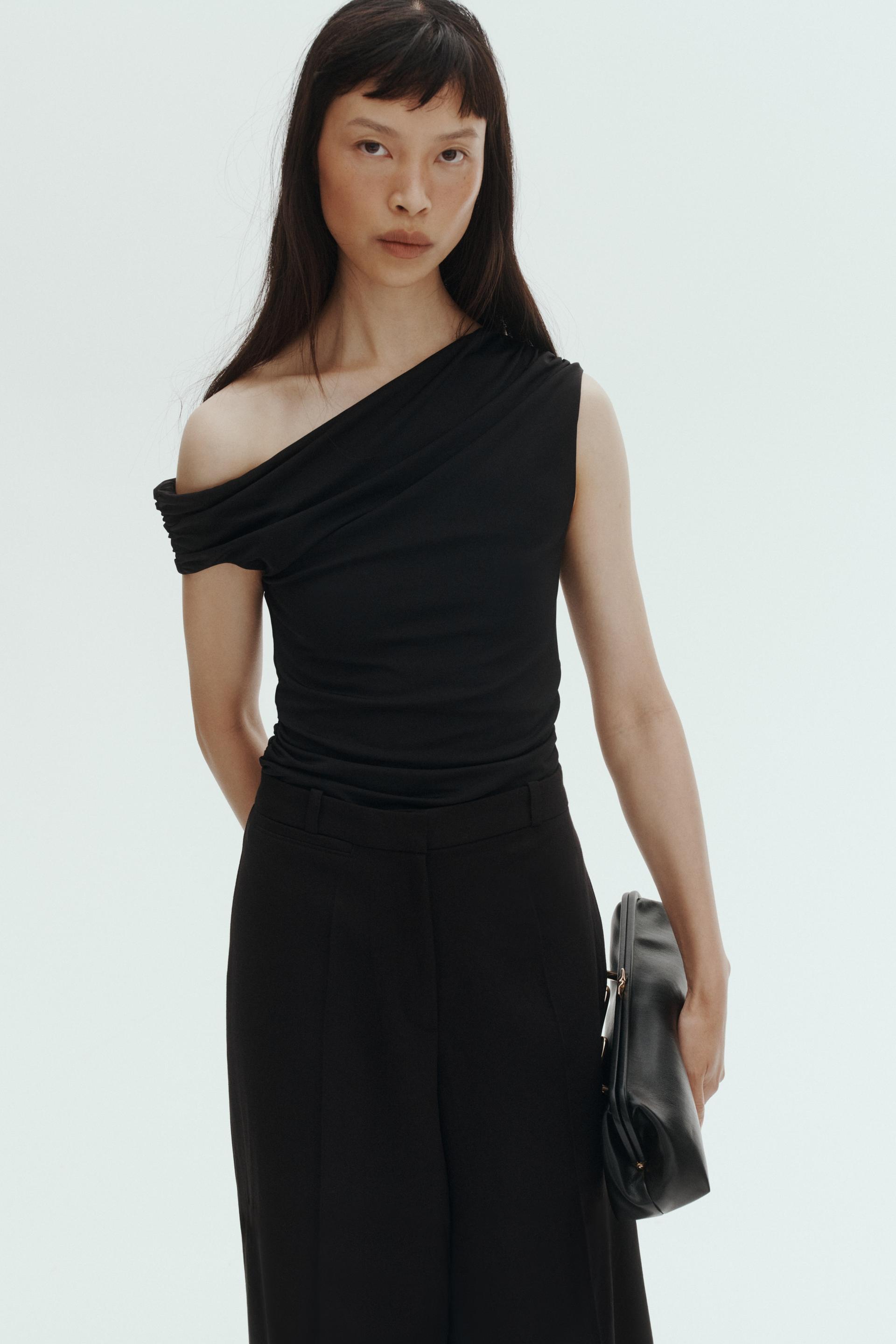 draped one-shoulder top