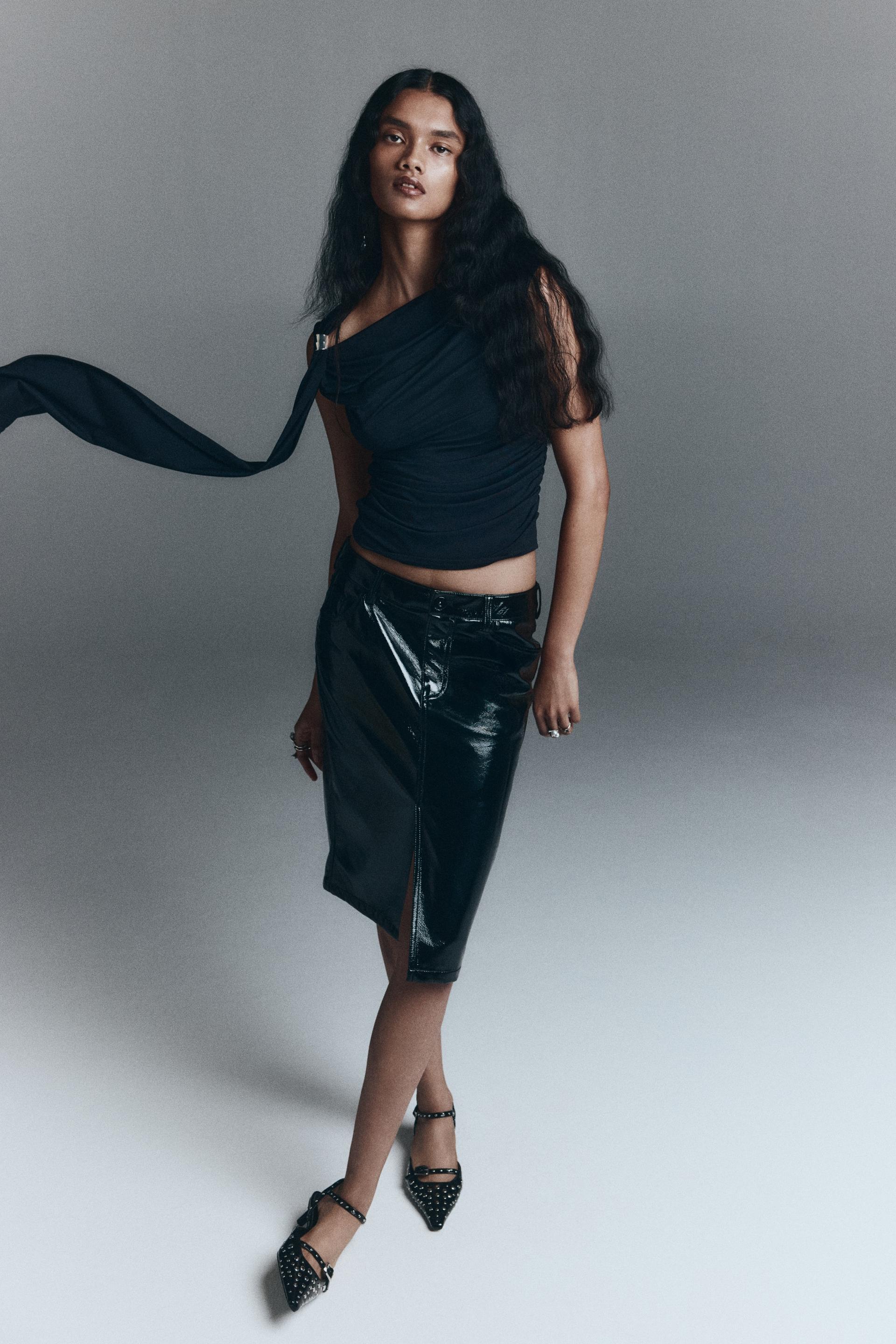 draped one-shoulder top