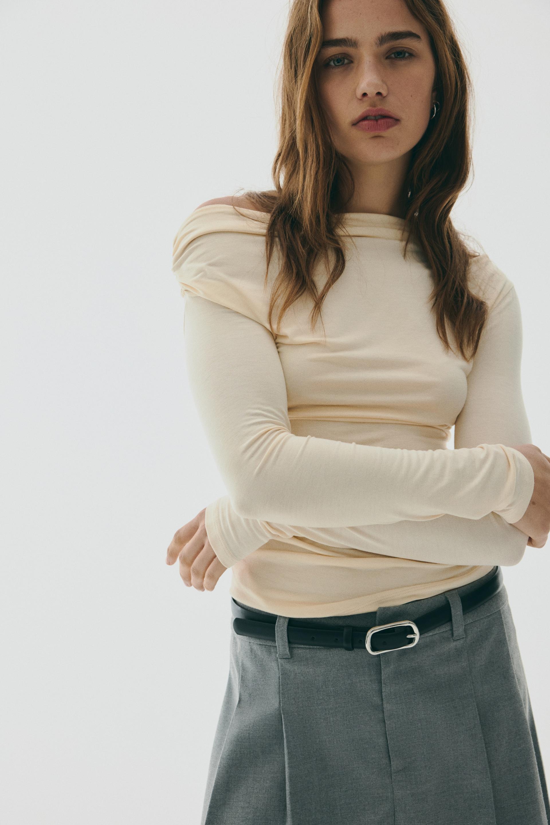 draped one-shoulder top