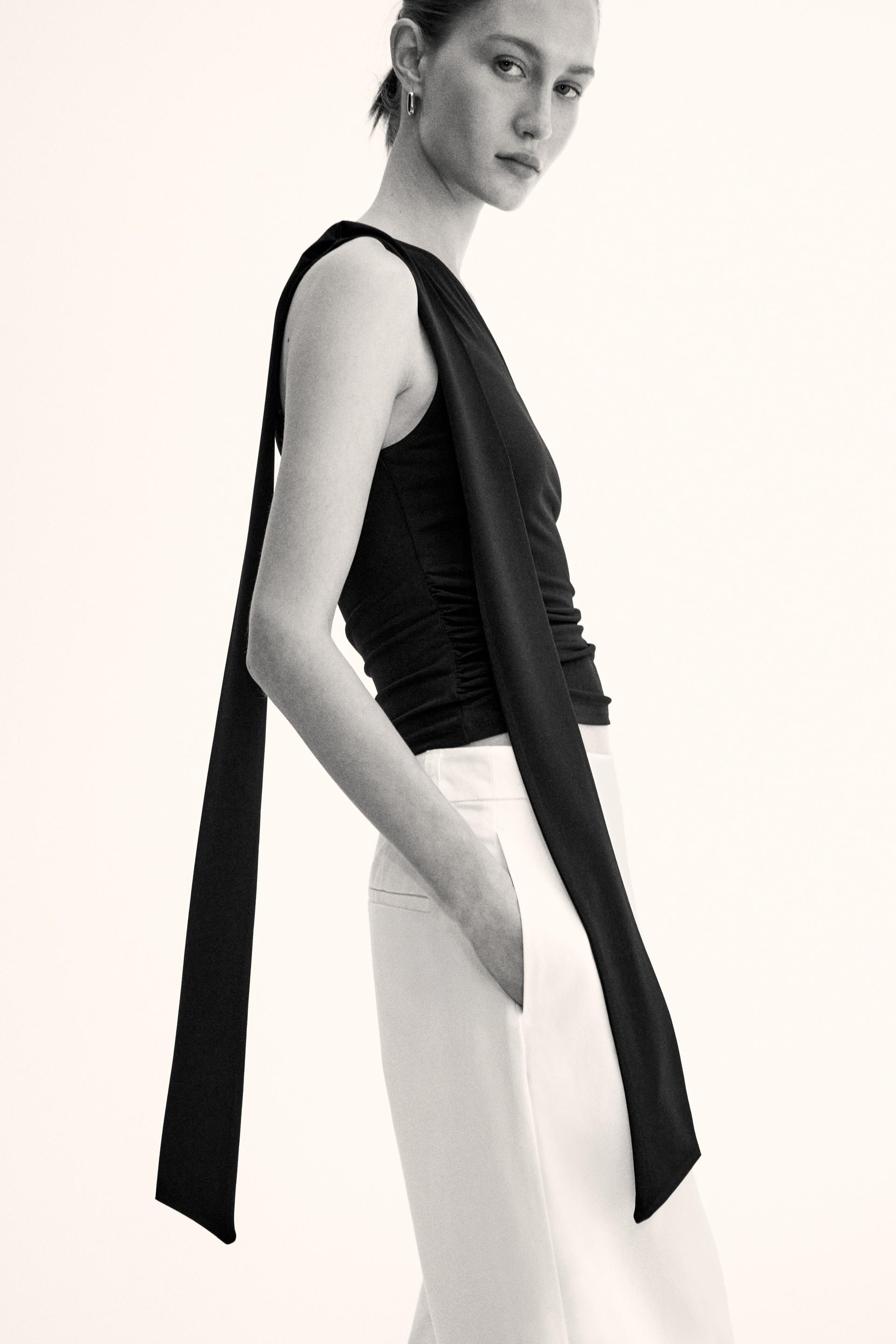draped one-shoulder top