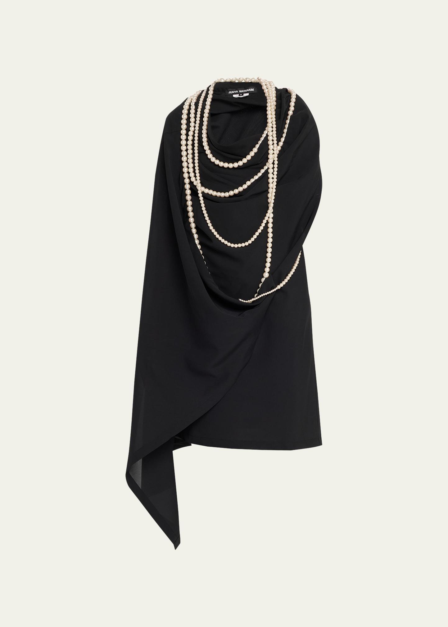draped pearl necklace mini dress