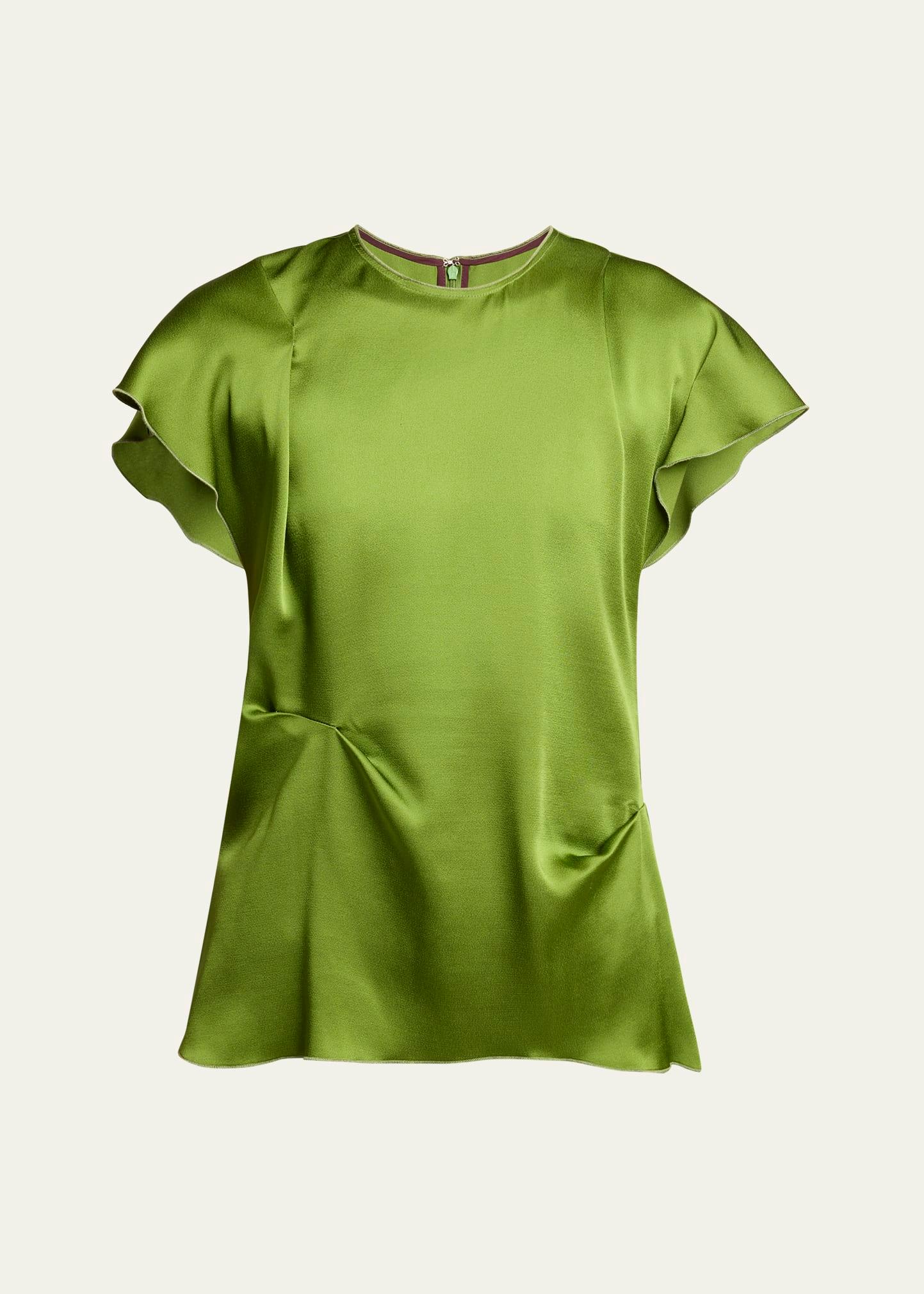 draped pleat flutter-sleeve top