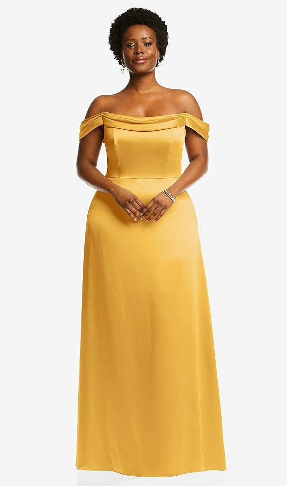 draped pleat off-the-shoulder maxi dress