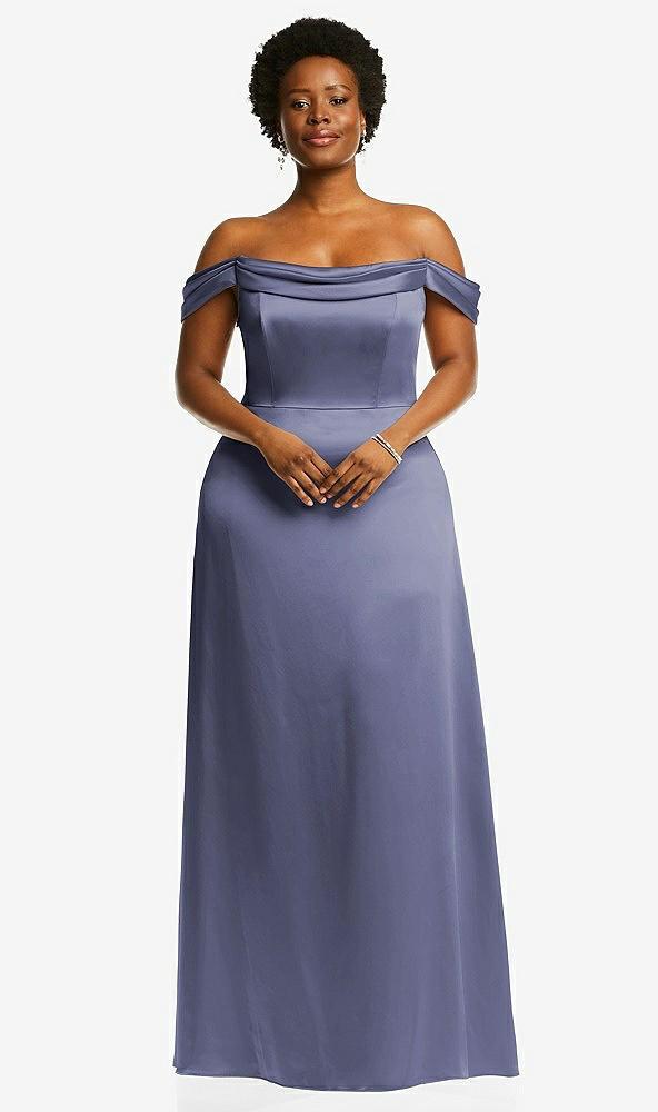 draped pleat off-the-shoulder maxi dress