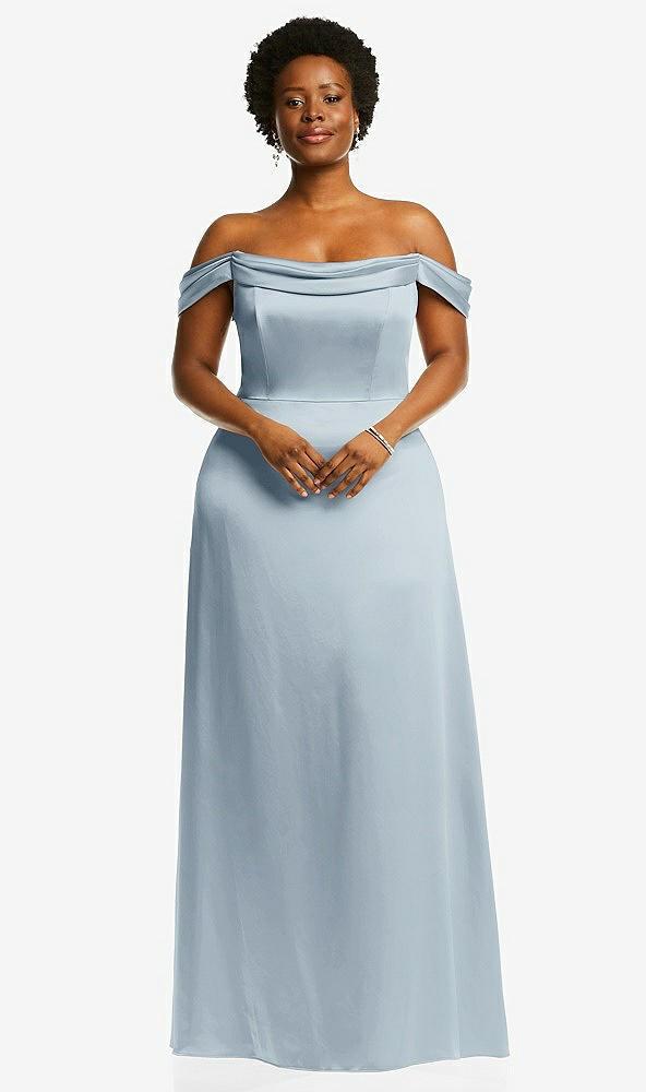 draped pleat off-the-shoulder maxi dress