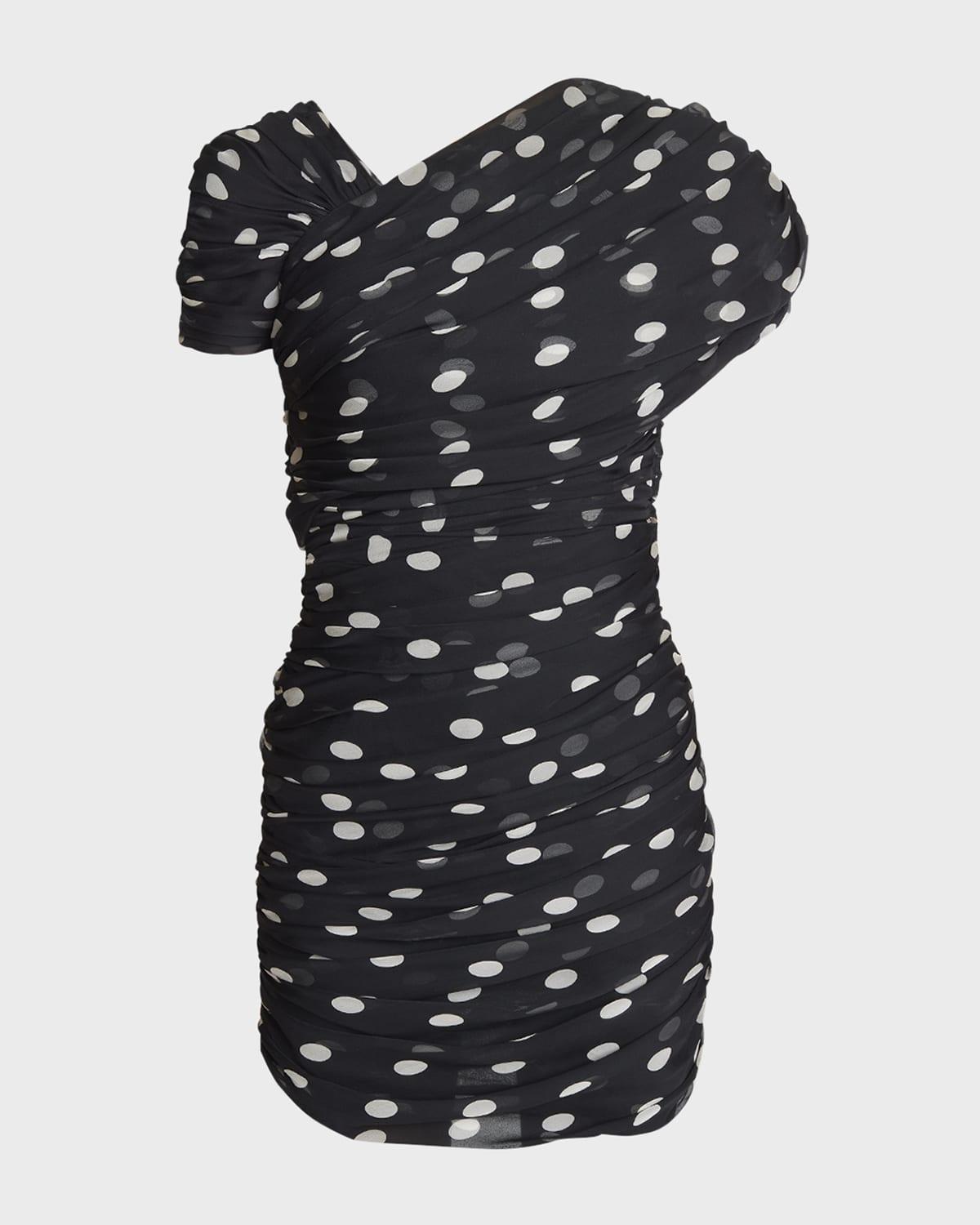 draped polka-dot mini dress