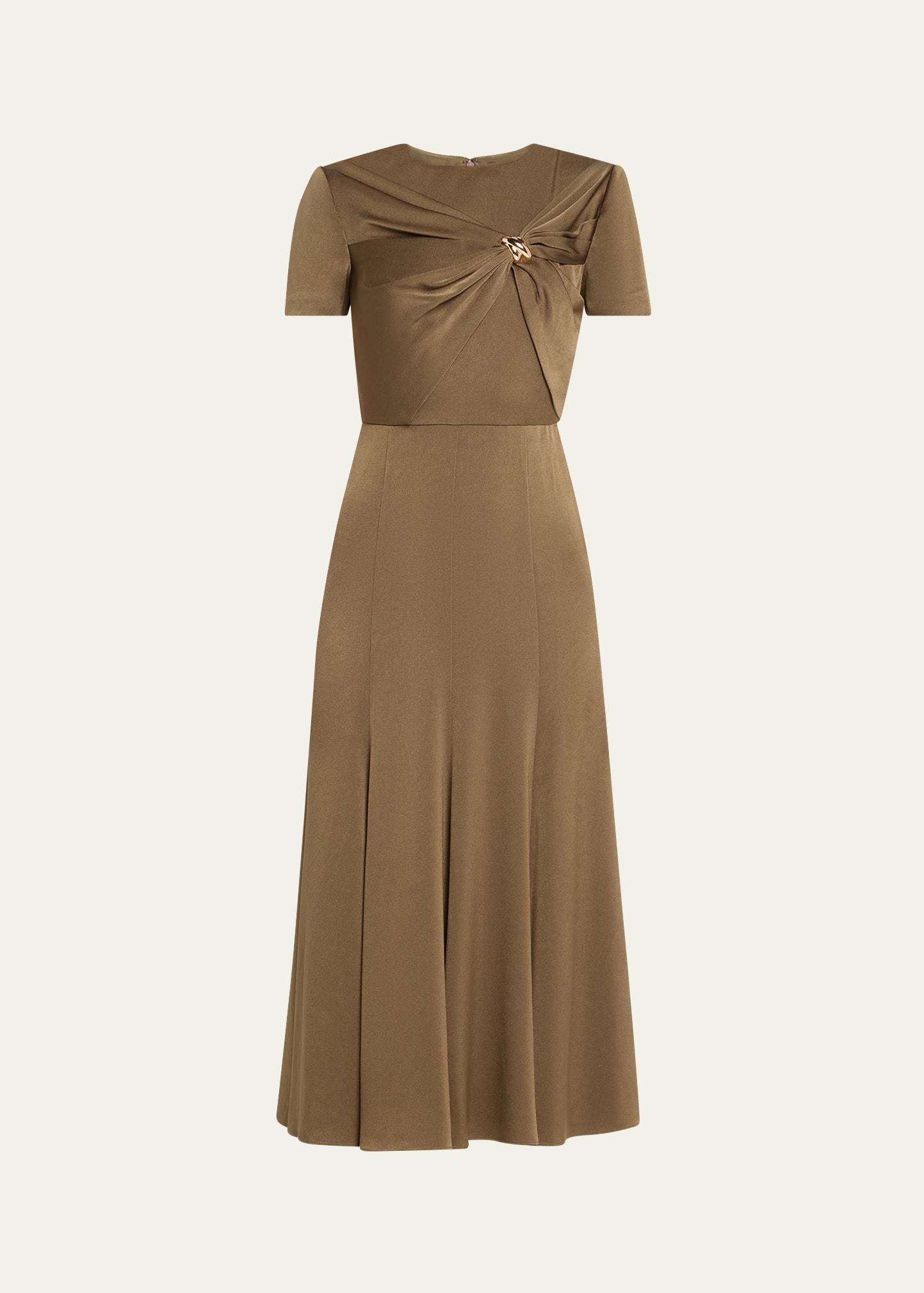 draped satin crepe midi dress