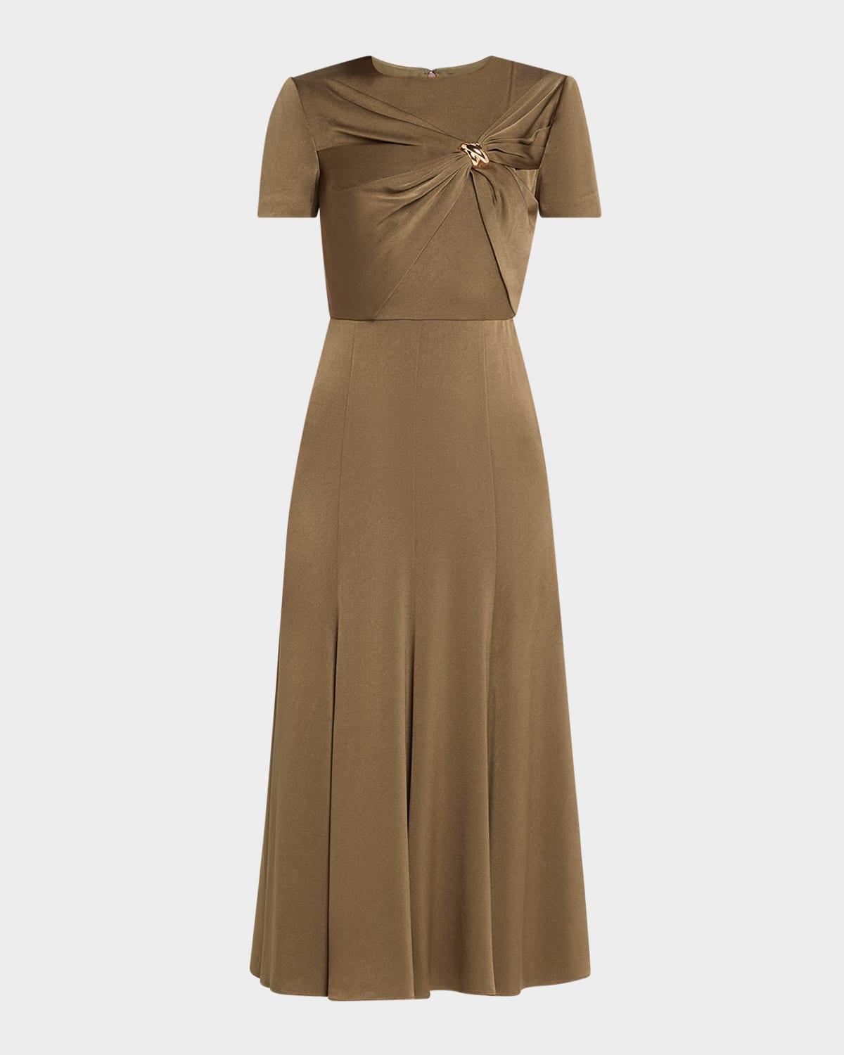 draped satin crepe midi dress