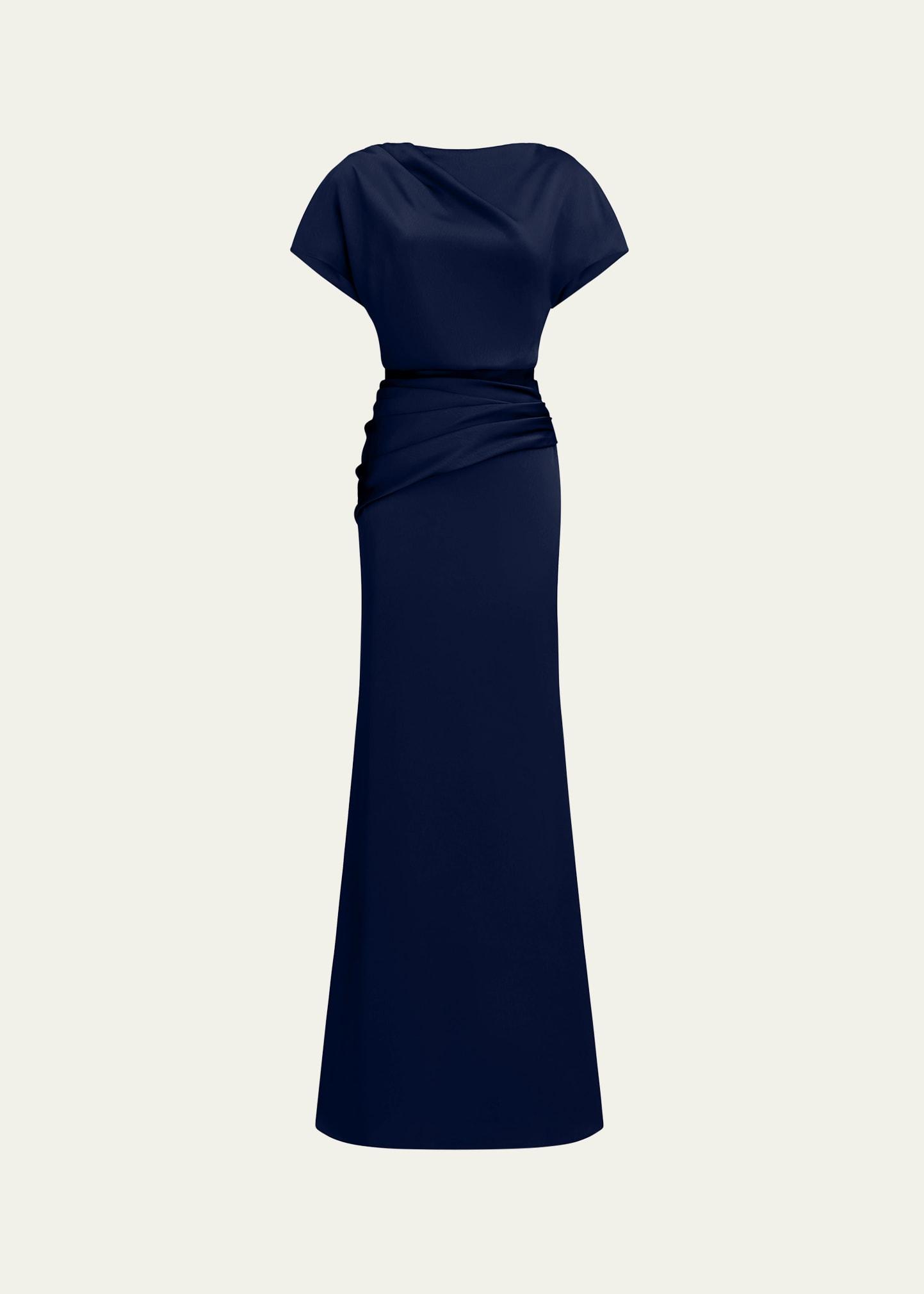 draped satin trumpet gown
