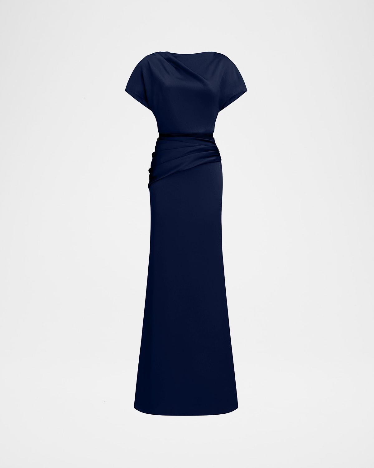 draped satin trumpet gown