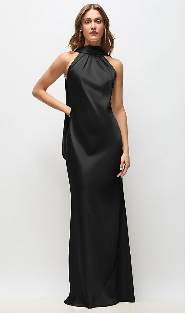 draped scarf halter open-back stretch satin bias maxi dress with adjustable straps
