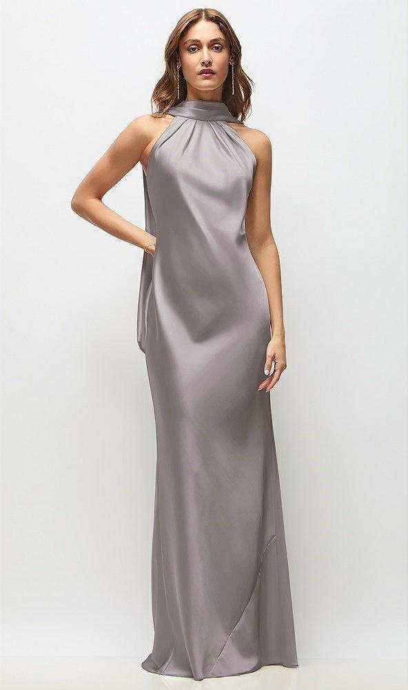 draped scarf halter open-back stretch satin bias maxi dress with adjustable straps