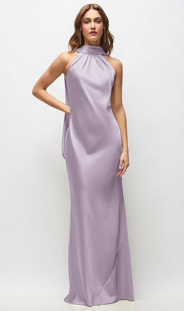 draped scarf halter open-back stretch satin bias maxi dress with adjustable straps