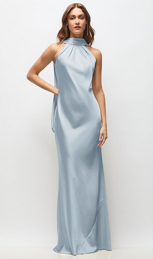 draped scarf halter open-back stretch satin bias maxi dress with adjustable straps