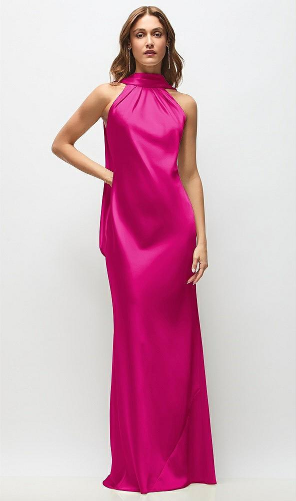 draped scarf halter open-back stretch satin bias maxi dress with adjustable straps