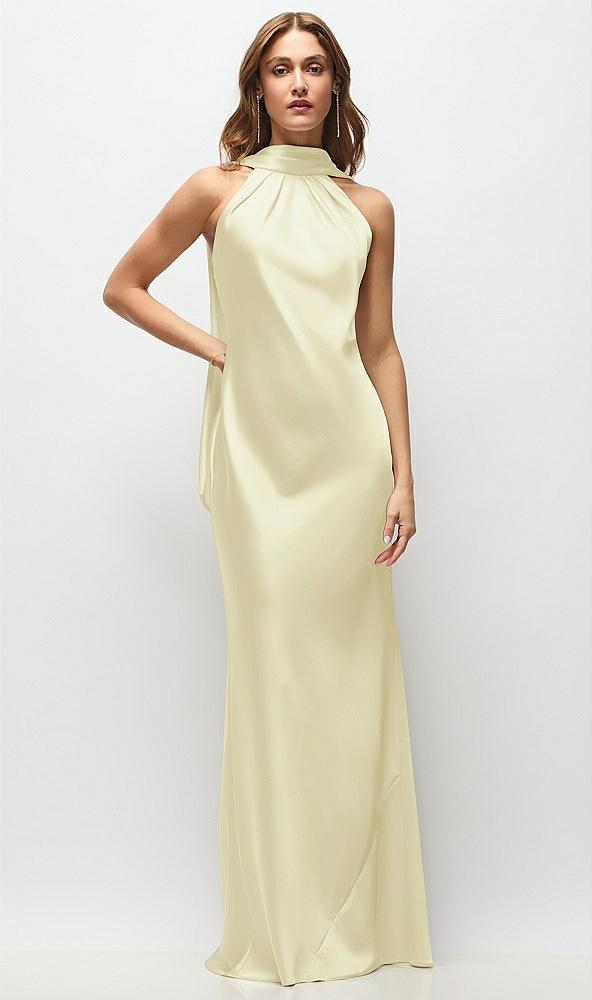 draped scarf halter open-back stretch satin bias maxi dress with adjustable straps
