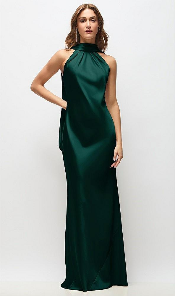 draped scarf halter open-back stretch satin bias maxi dress with adjustable straps