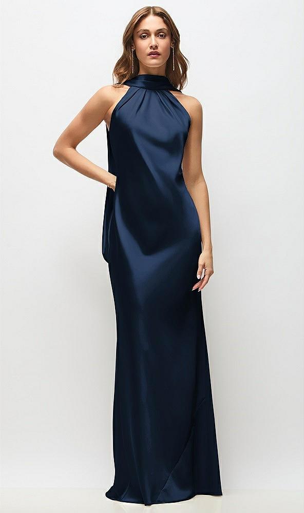 draped scarf halter open-back stretch satin bias maxi dress with adjustable straps