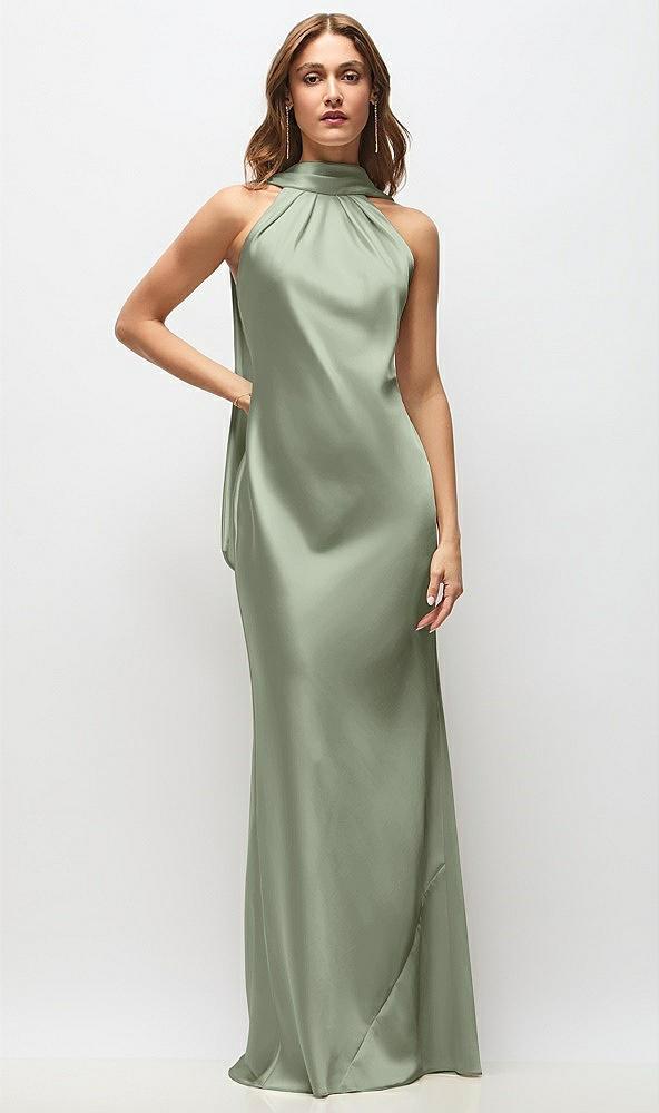draped scarf halter open-back stretch satin bias maxi dress with adjustable straps