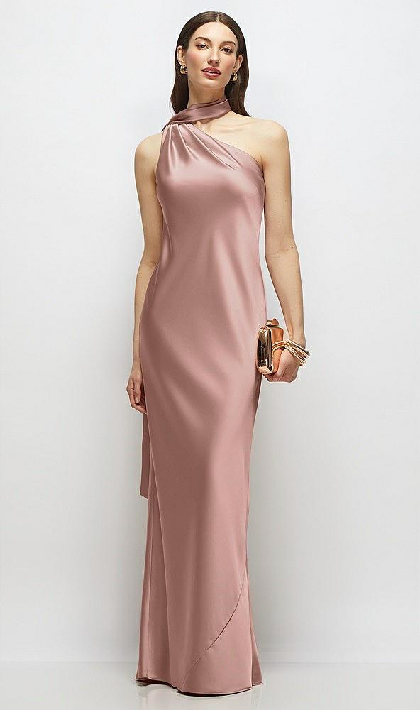 draped scarf one-shoulder bias stretch satin maxi dress