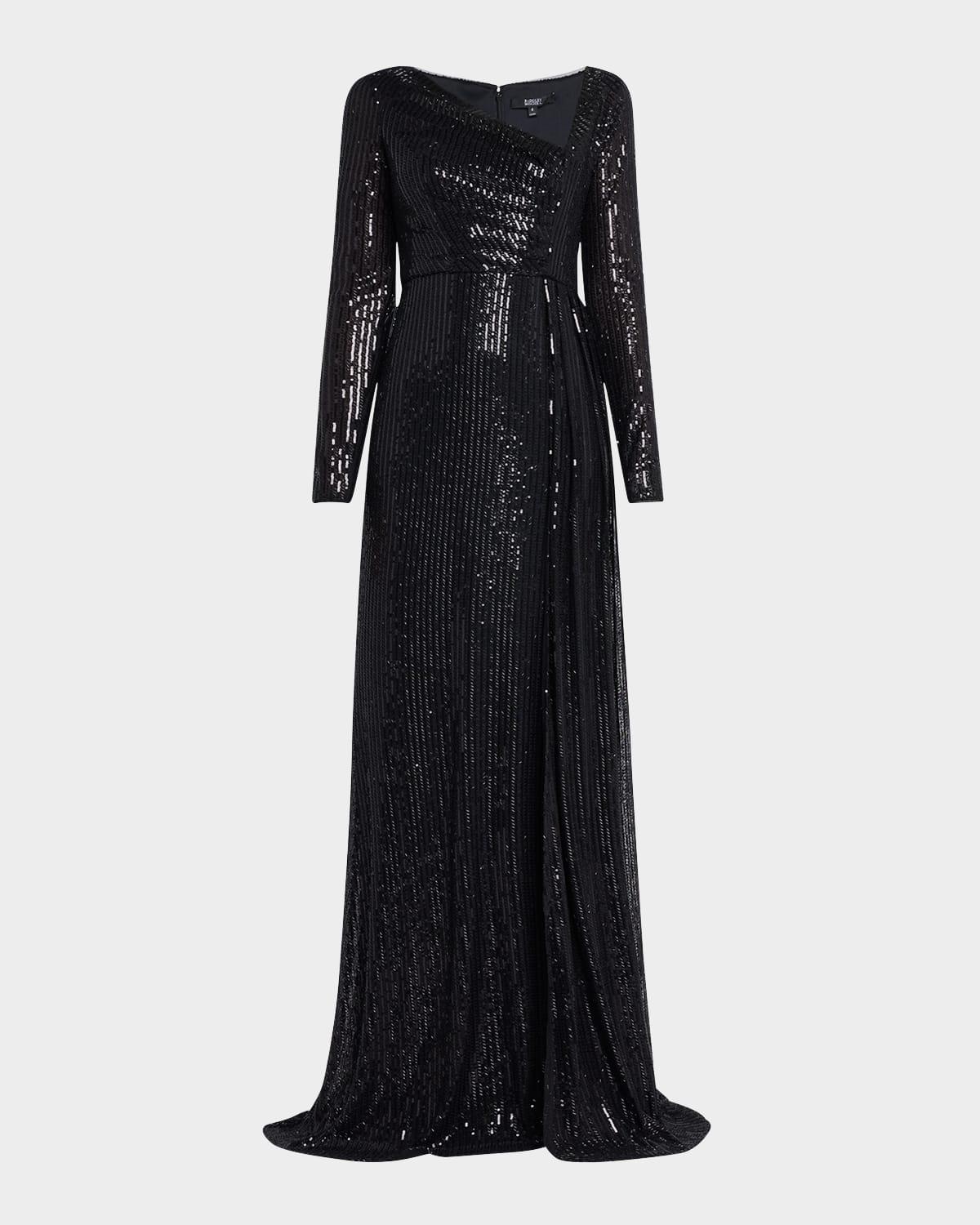 draped sequin striped gown