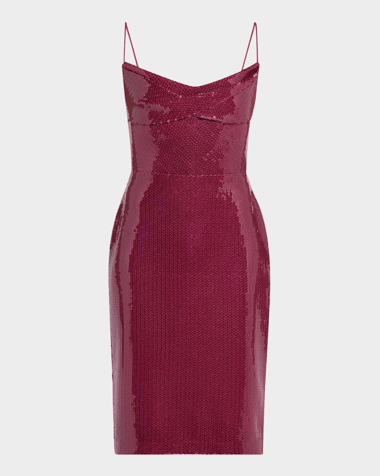 draped sequined sleeveless midi dress