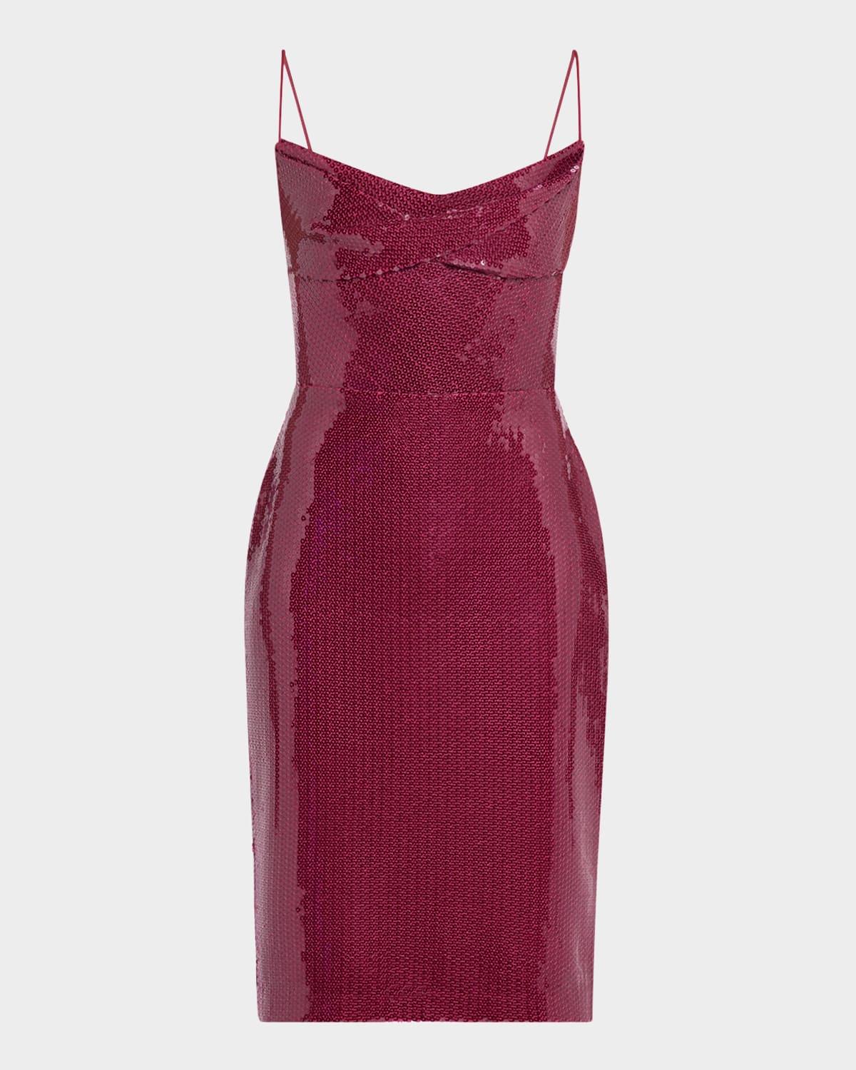 draped sequined sleeveless midi dress